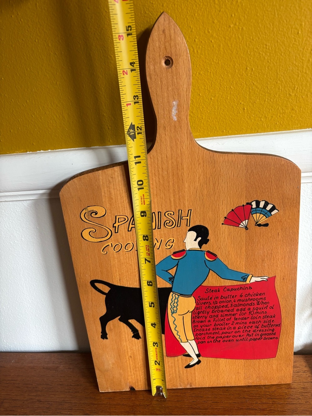 1960s Spanish cooking decorative cutting board by nevco vintage wood